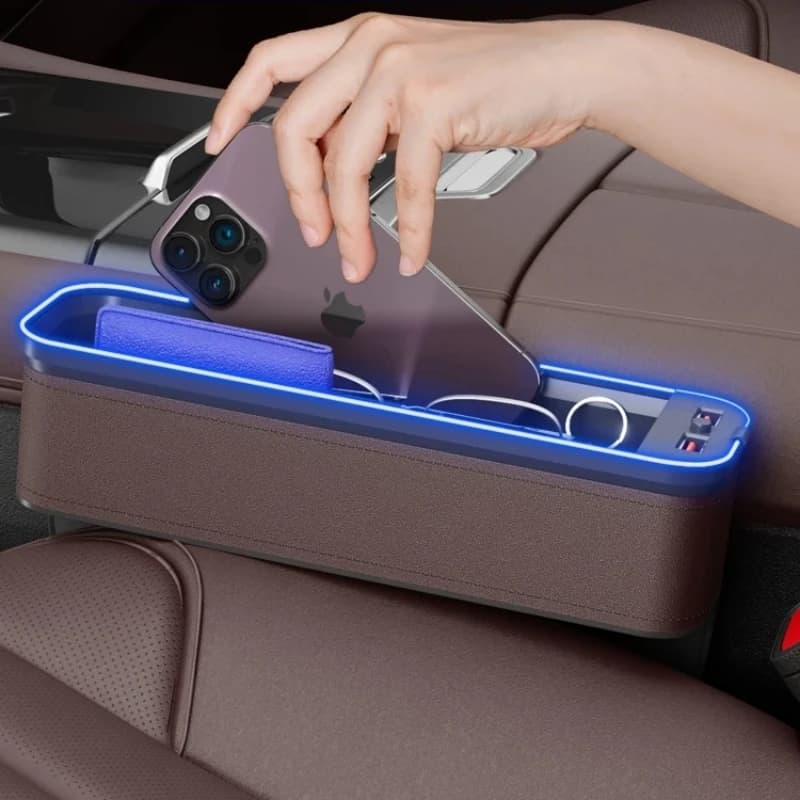 Scatola portaoggetti per seggiolino auto GM con luce atmosferica, organizer di ricarica USB per accessori per la pulizia Jeep Wrangler
