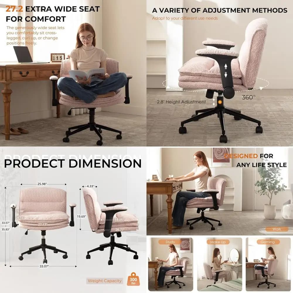 Ergonomic Office Chair with Adjustable Arms and Wheels, 3-layer cushions, Suitable for Home Office, Living and Bed