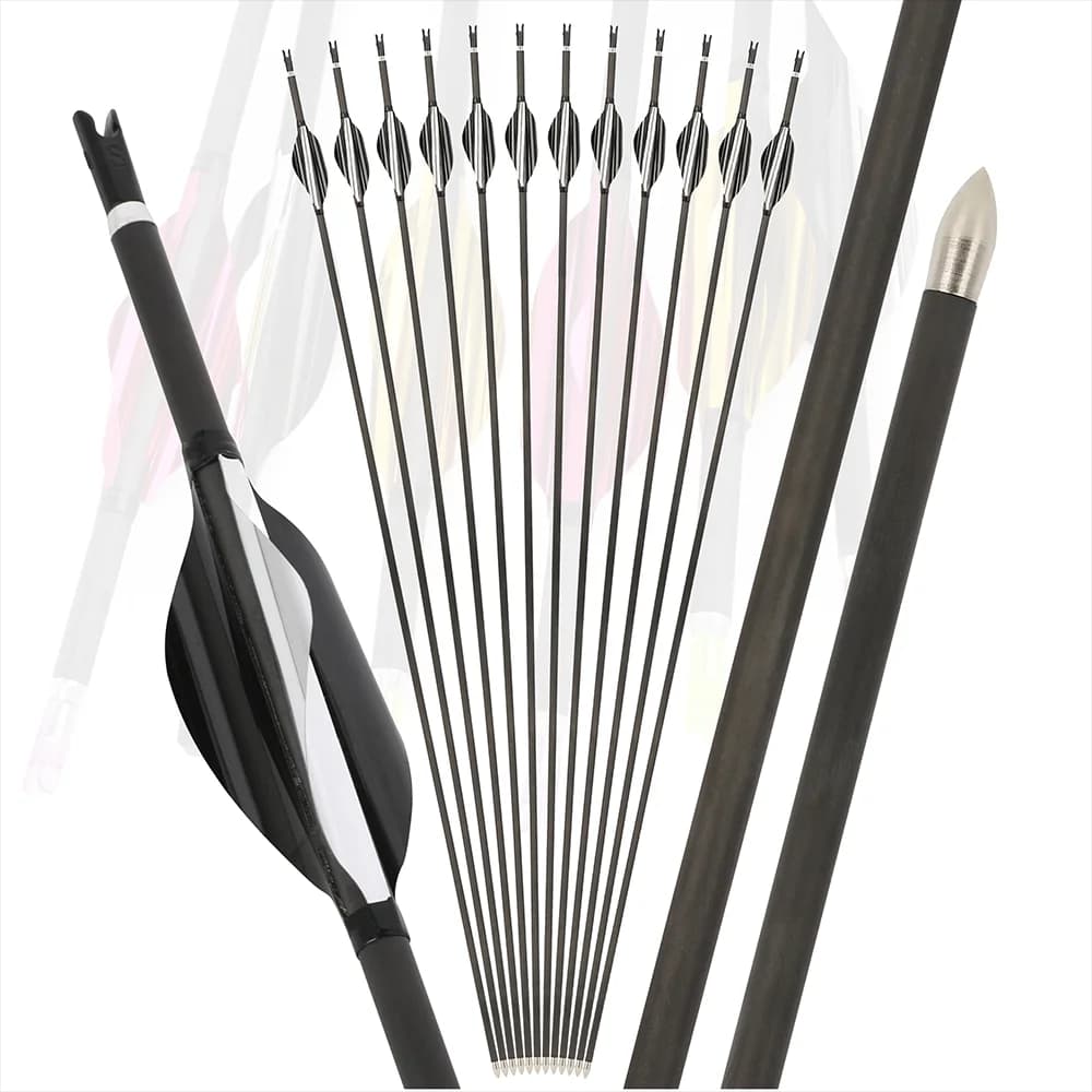 6/12 Pezzi Frecce in Carbonio Puro 30 Pollici ID4.2mm Spine 600/1000 per Arco Ricurvo e Compound, Tiro con l'Arco, Caccia, Pratica di Tiro al Bersaglio