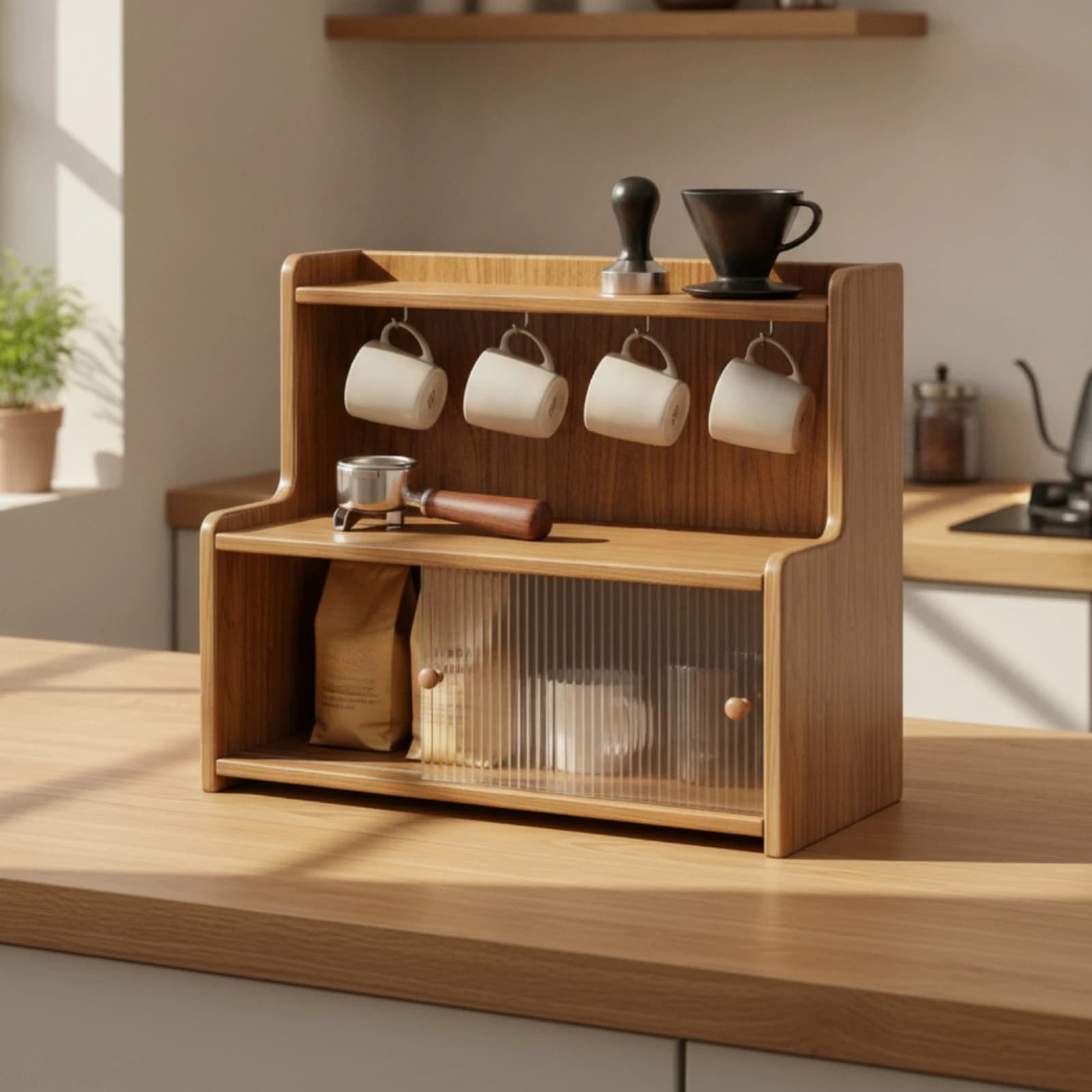Coffee Station Organizer Two-Tier Coffee Bar Organizer Countertop Shelf Versatile Mug Holder Sturdy for Homeowners