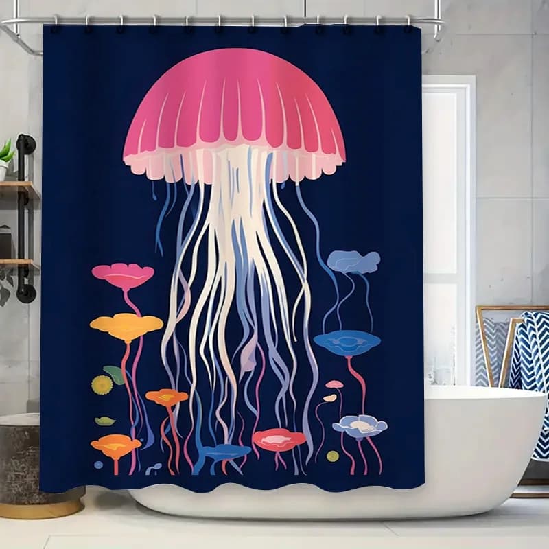 Tenda da bagno con meduse blu per l'arredamento del bagno, tende da doccia moderne impermeabili con design con stampa Ocean Life