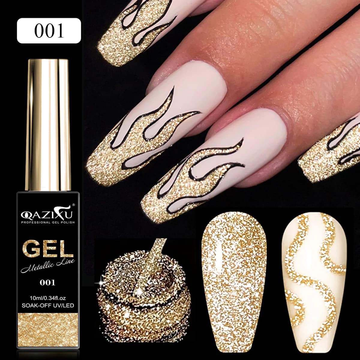 QAZIXU Set di Smalti Gel Riflettenti Glitterati 1/2 Pezzi, Gel Dorato e Argentato per Pittura Semi-Permanente, Nail Art con Strisce Graffiti