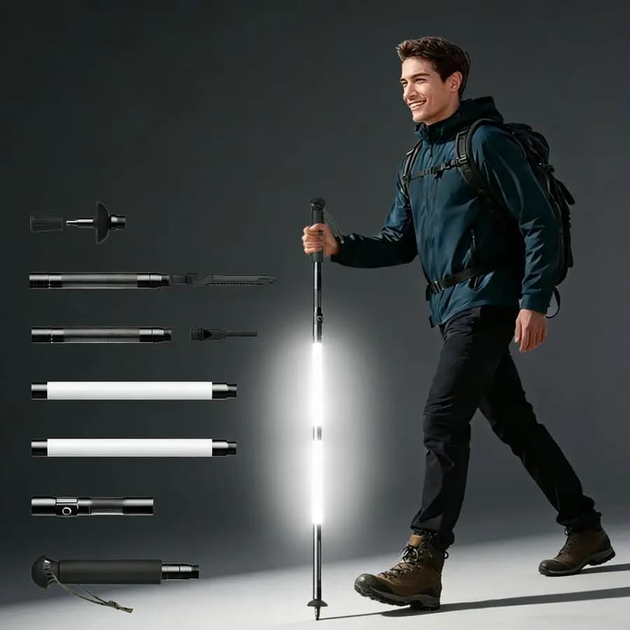 Bright Trekking Stick, Bright Survival Tactical Stick, Illuminated Walk Stick, Adjustable Design to 6 Sections for Camping