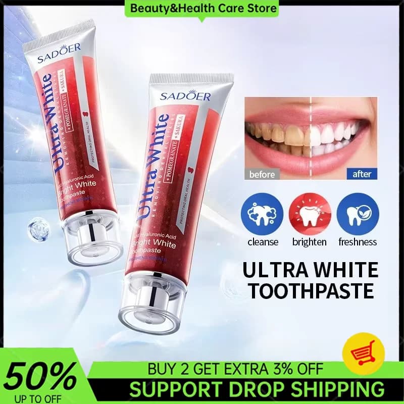 Sakura 100 g red pomegranate toothpaste, cleans the mouth deep, refreshes the breath, whitens the teeth, without fluoride, with a fine texture, dense foam and cleans deep the stains between the teeth, suitable for dark yellow teeth.