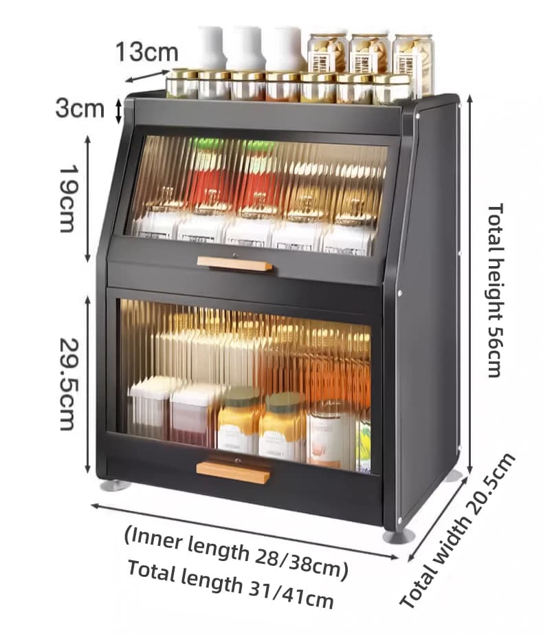 Scatola portaoggetti per condimenti magnetica da cucina a 2 strati con porta Porta multifunzione antiruggine Scaffale Set di contenitori per utensili per spezie