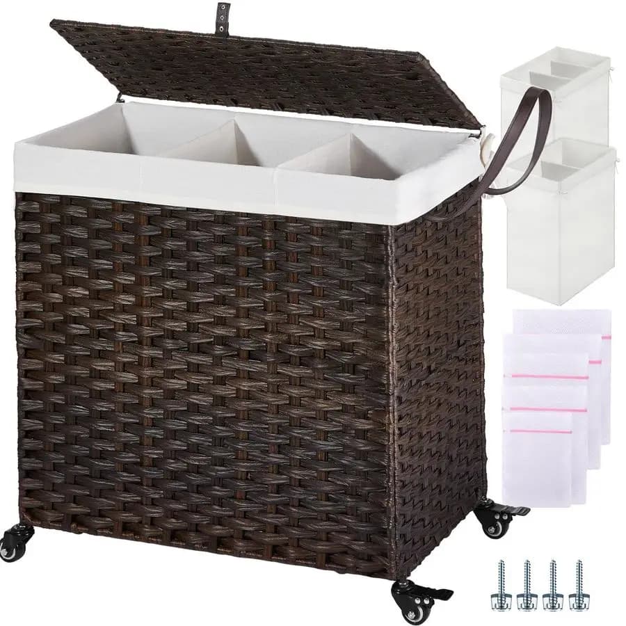Basket for Bucato with Wheels and Covers, 130L Large Basket for 3 Parts Dresses with 2 Types of Removable Bags, 5 Bags in Network for Bucato, H