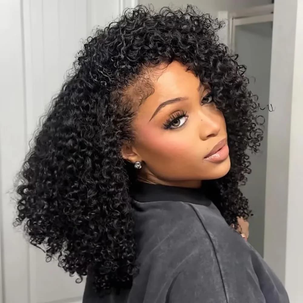 Mezza parrucca 3 in 1 con coulisse Clip senza cuciture Parrucca per capelli umani senza colla Parrucca per capelli riccia Parrucche regolabili e traspiranti