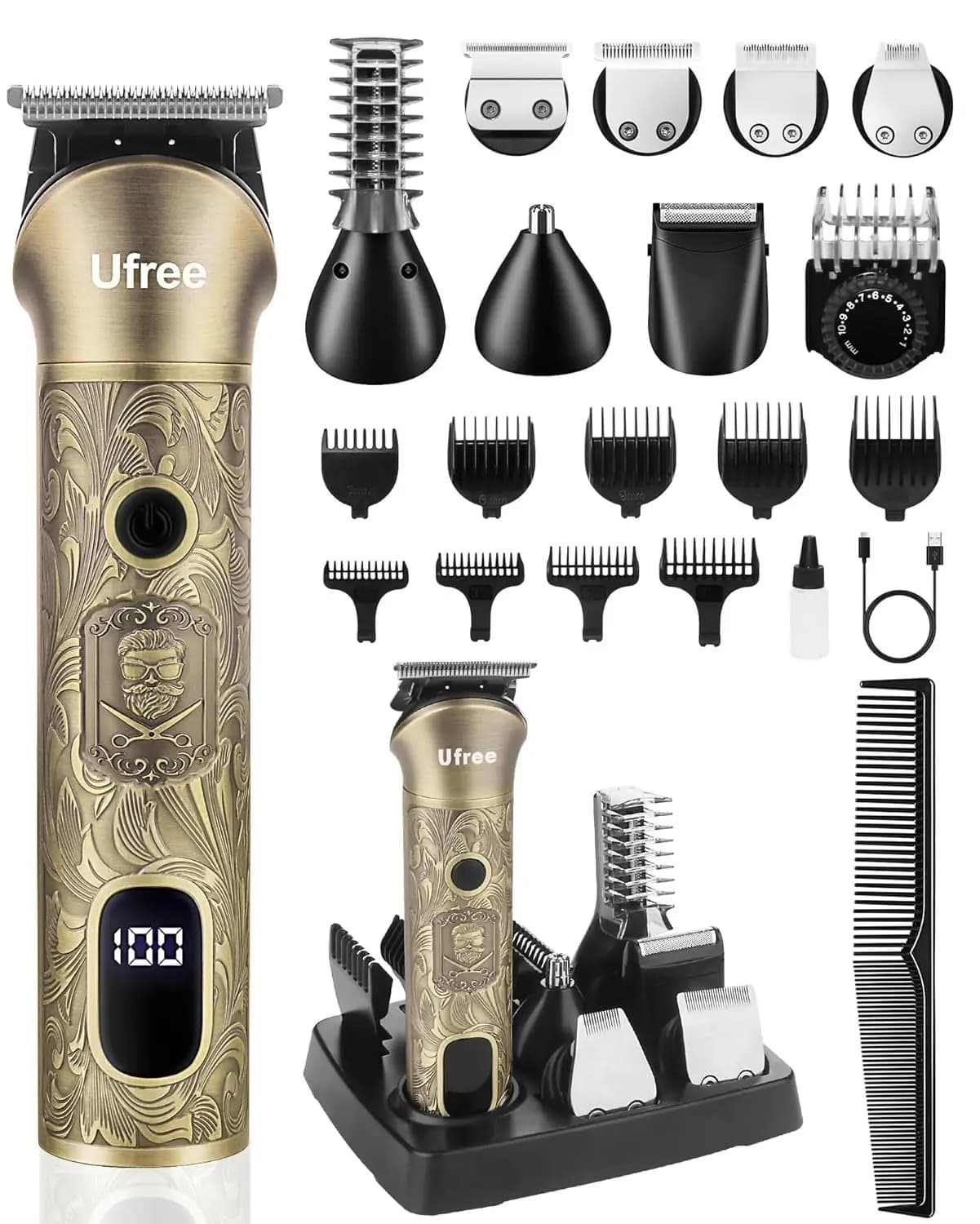 Men's Wireless Electric Rulebar Kit with 7 Heads, Adjustment for Face and Body