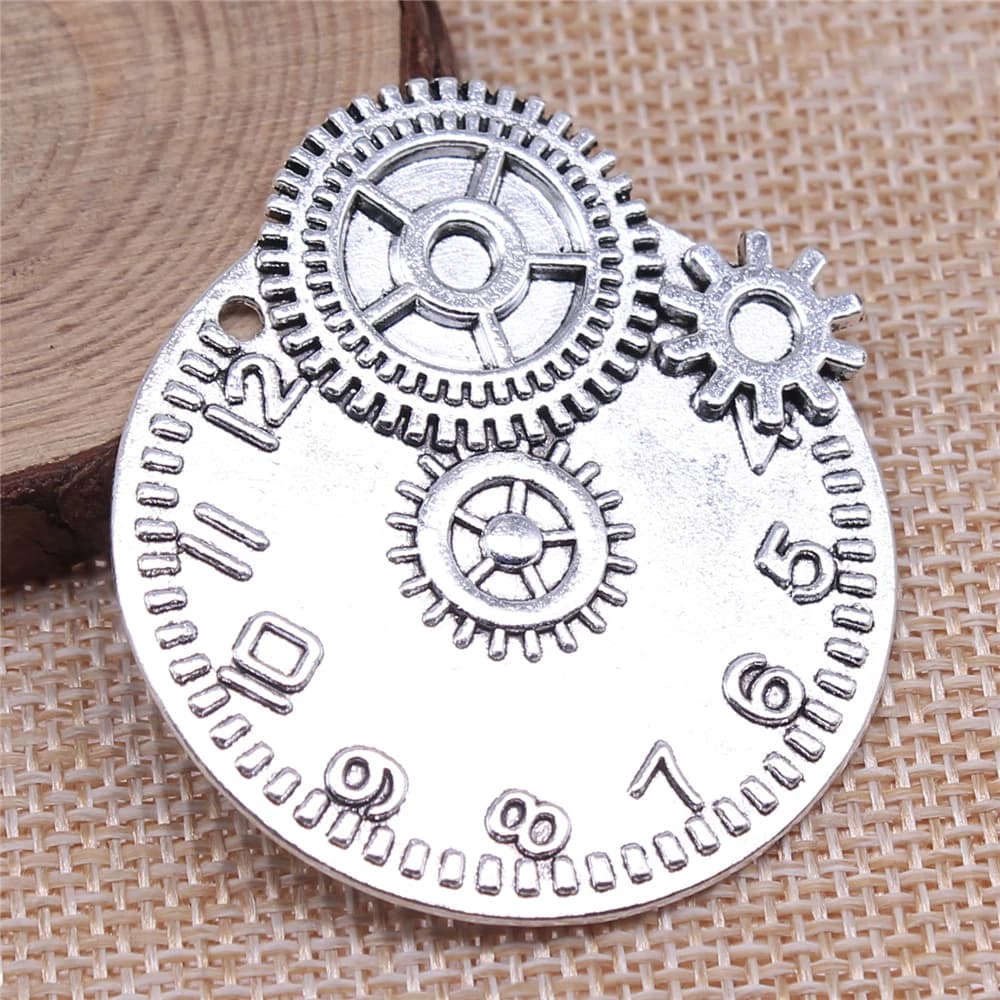 WYSIWYG 1pcs 45x42mm Dell'annata di Fascino Per La Creazione di Gioielli Bronzo Antico Steampunk Gear Clock Pendenti di Fascino Gear orologio Steampunk