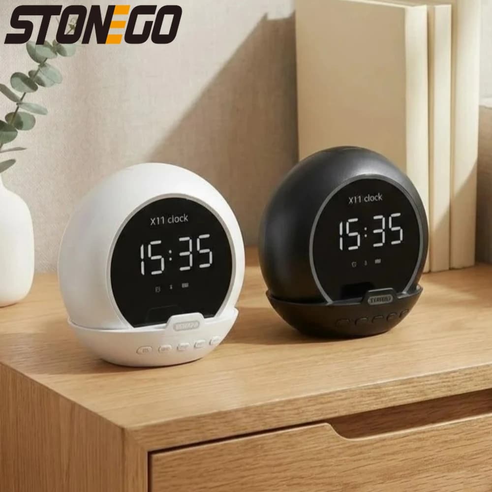 Altoparlante Bluetooth TWS Portatile con Subwoofer Potente, Sveglia Mobile e Supporto per Telefono, Mini Altoparlante Digitale con Termometro