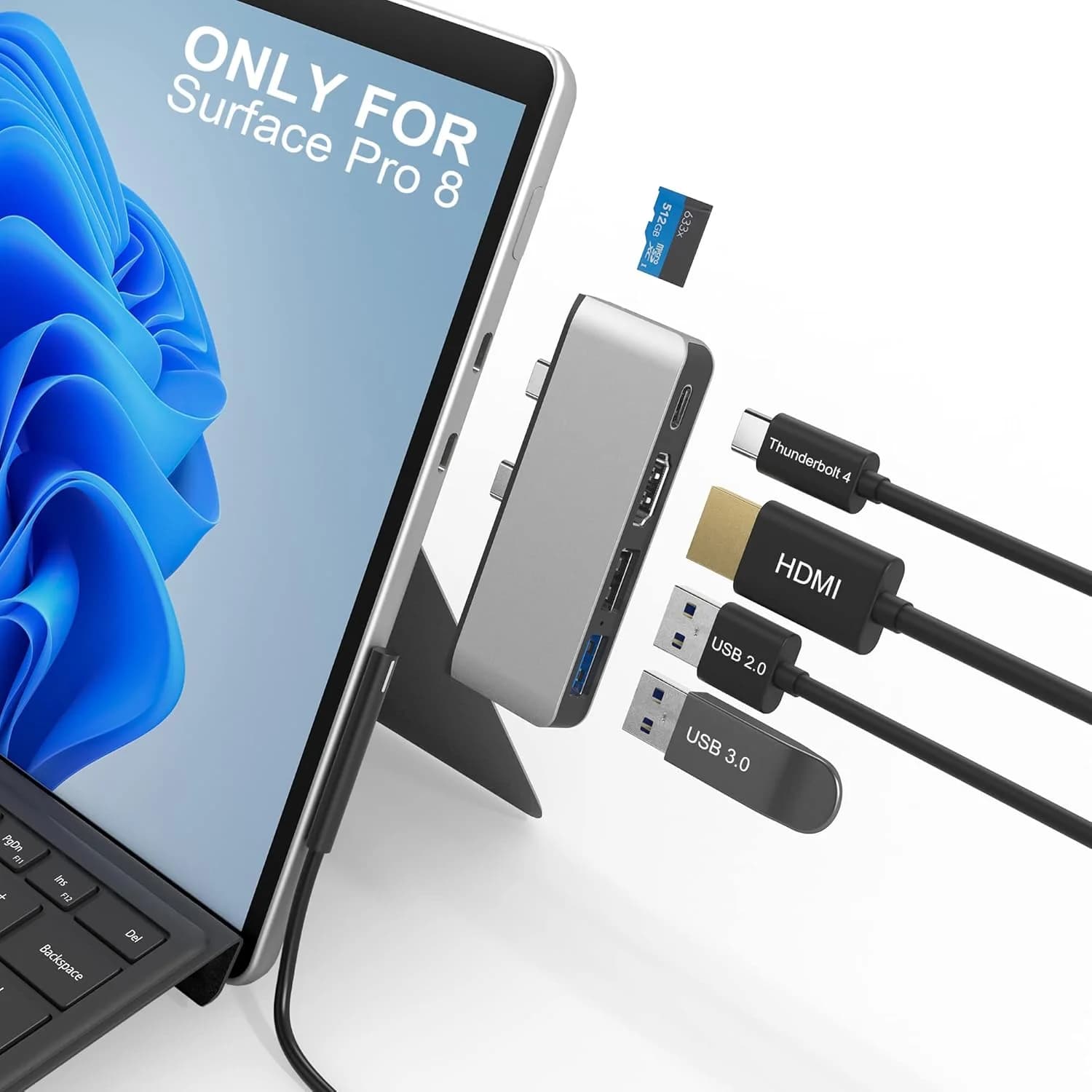 Docking station per hub Surface Pro 8 con slot per scheda TF 4K HDMI USB-C Thunerbolt 4 RJ45 USB 3.0 per Microsoft Surface Pro 8