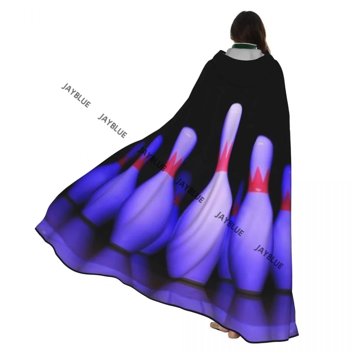 Long Cape Cloak Bowling Pin Print Hooded Cloak Coat Autumn Hoodies