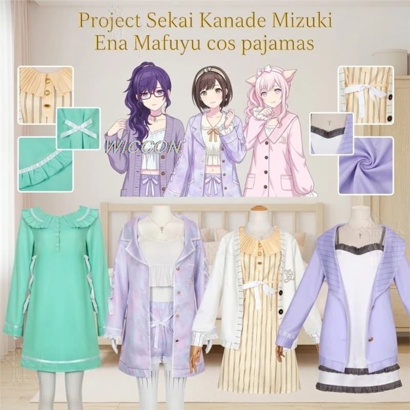 Anime Game Project Sekai Nightcord at 25 00 Member Cos Pajamas Kanade Mizuki Ena Mafuyu Casual Sleep Outfit For Cos Halloween
