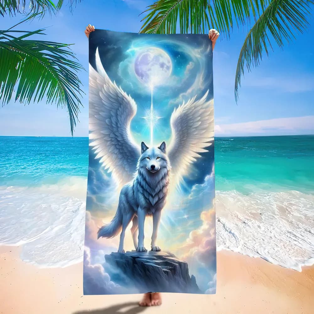 Asciugamano da spiaggia Angel Wolf Fantasy, asciugamano da bagno in microfibra di grandi dimensioni, ad asciugatura rapida, coperta da viaggio per piscina, yoga, stile Boho