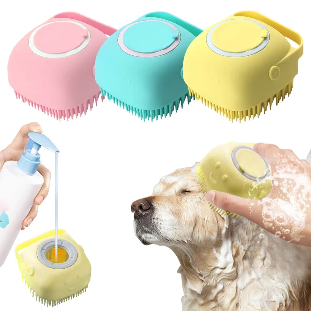Bagno Puppycat lavaggio Dispenser per massaggi Grooming spazzola per doccia spazzola per cani in Silicone morbido Shampoo per animali domestici massaggiatore spazzola da bagno