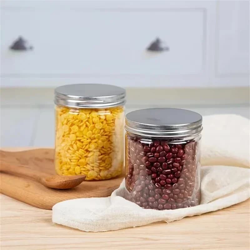 Set of 10 Reusable Plastic Jars with Silver Covers - Multipurpose Containers for Kitchen, Suitable for Food