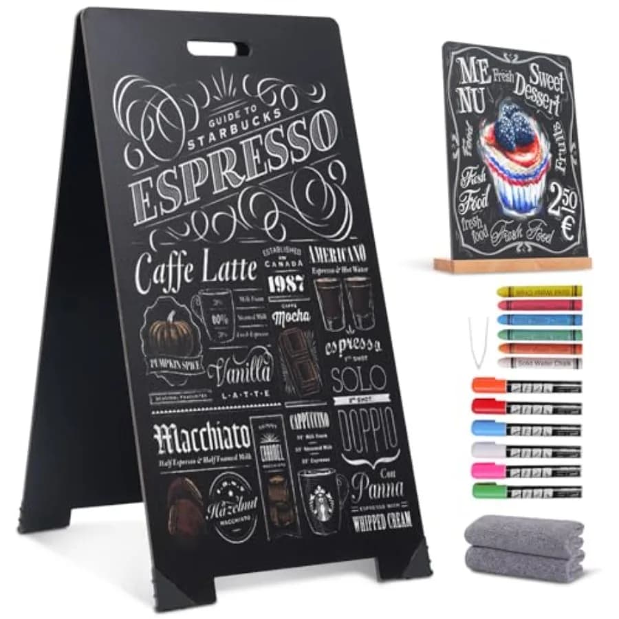 Lavagna a cavalletto A-Frame 16x32 pollici, lavagna sandwich bifacciale con mini lavagna 8x12 pollici, pennarelli a gesso liquido e solido e pennarello
