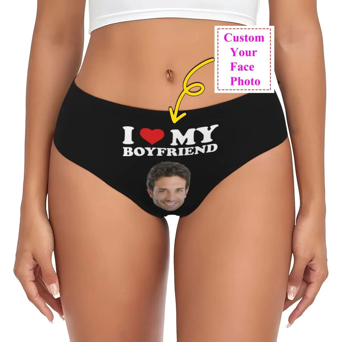 Personalized Women's Mutches I Love My Boyfriend Breathable Slips With Customized Photos For Face Intimo Valentine's Gifts