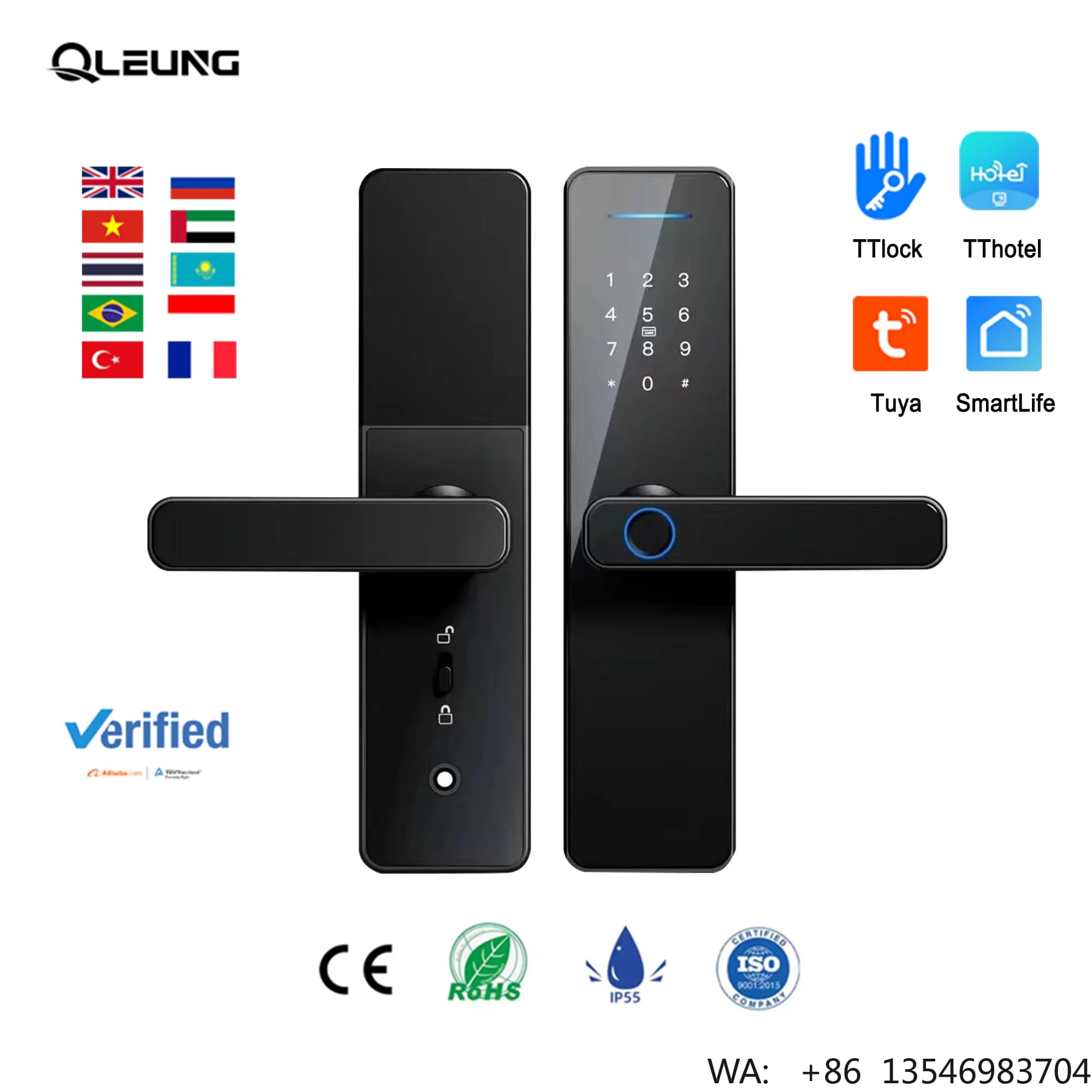 Serratura Intelligente per Porta in Legno con Controllo WiFi APP, Impronta Digitale, Password e Scheda, Compatibile con Tuya Smart Home, Prezzo di Fabbrica