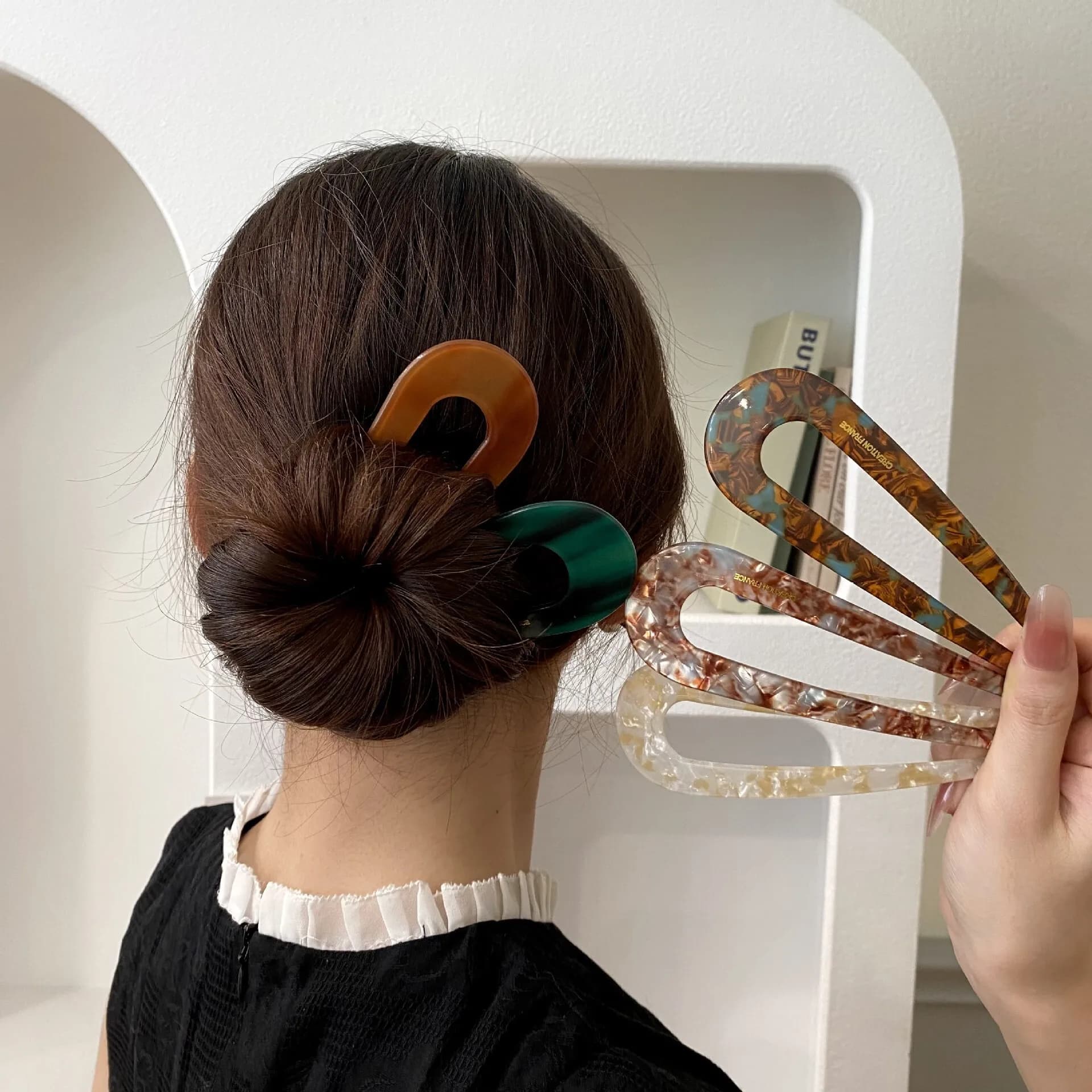Fashion Marble Print U-Shaped Hair Fork Acetate Geometric Hair Clip Stick For Bun Maker Women Girls DIY Vintage Hairstyle Tools