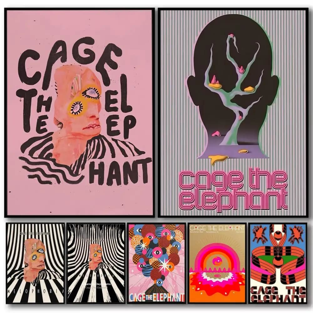 Band C-cage the Elephant Painting Calligraphy High-Quality Cotton Canvas Poster Wall Art for Living Room Coffee House Decor