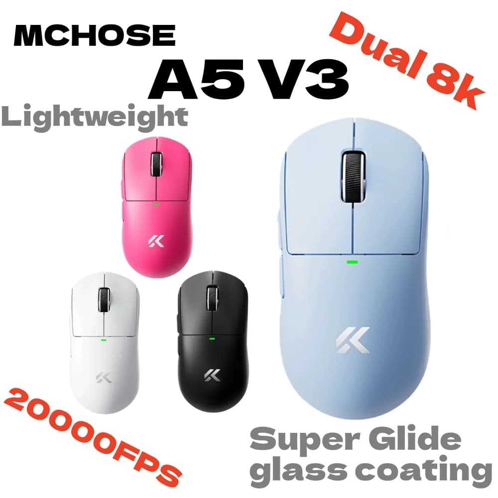 Mouse da gioco wireless MCHOSE A5 V3 Leggero 56g TOPSPEED Bassa latenza Connessione 2.4G Velocità di polling 8kHz con sensore Pixart3395