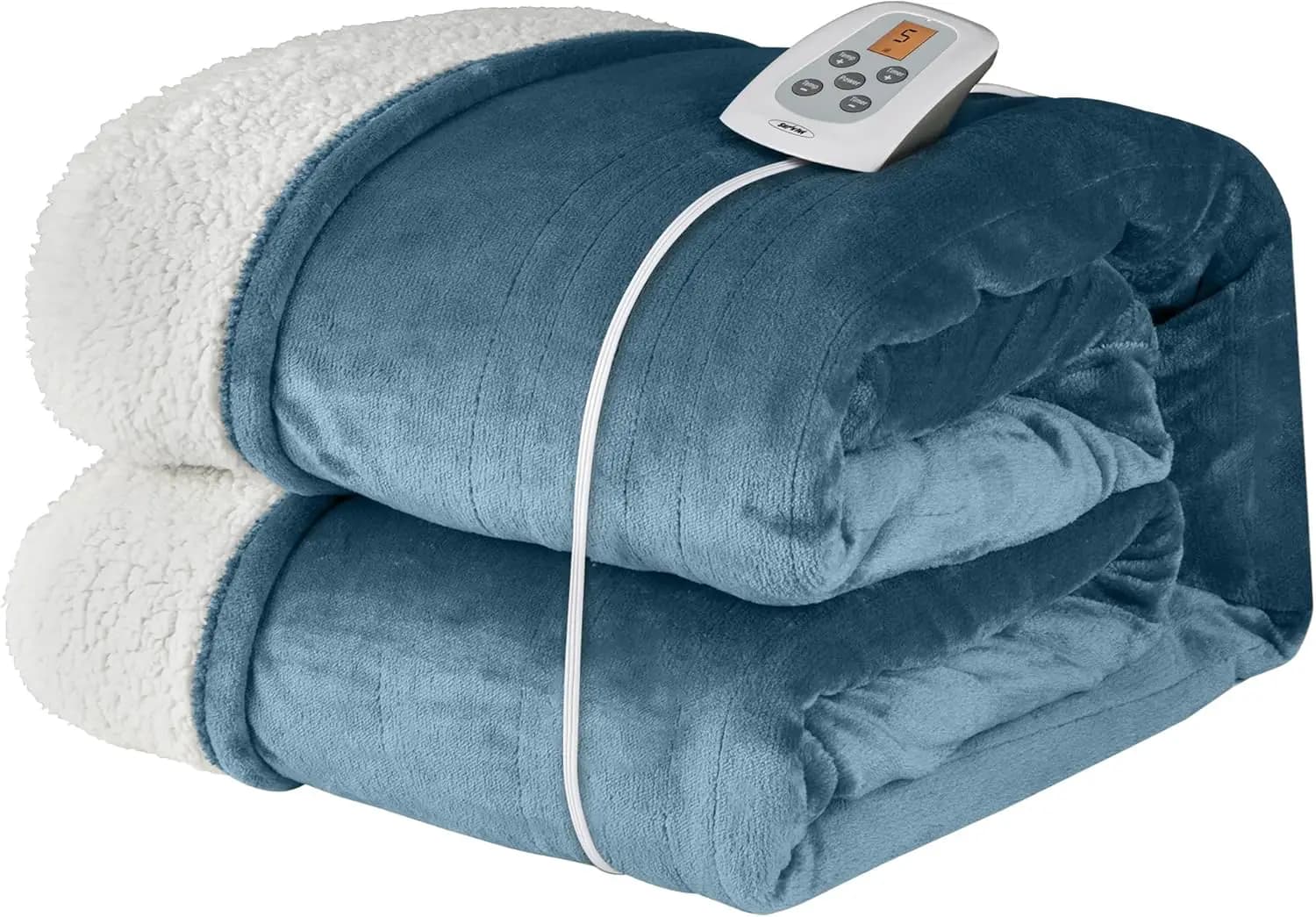 Coperta riscaldata elettrica doppia dimensione, 84x62 pollici con 10 livelli di calore, timer di spegnimento automatico, certificata ETL e garanzia di 5 anni in blu
