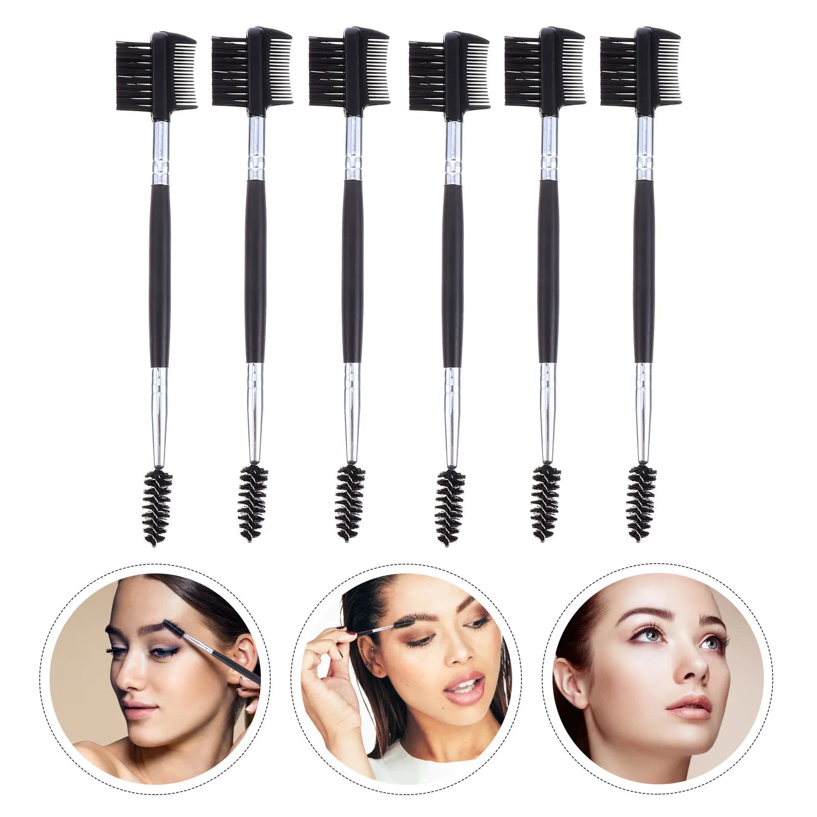 6Pcs Eyebrow Eyelash Brush Comb Dual Sided Double Head Makeup Tool for Brow Powder Application Mascara Residue Removal Travel