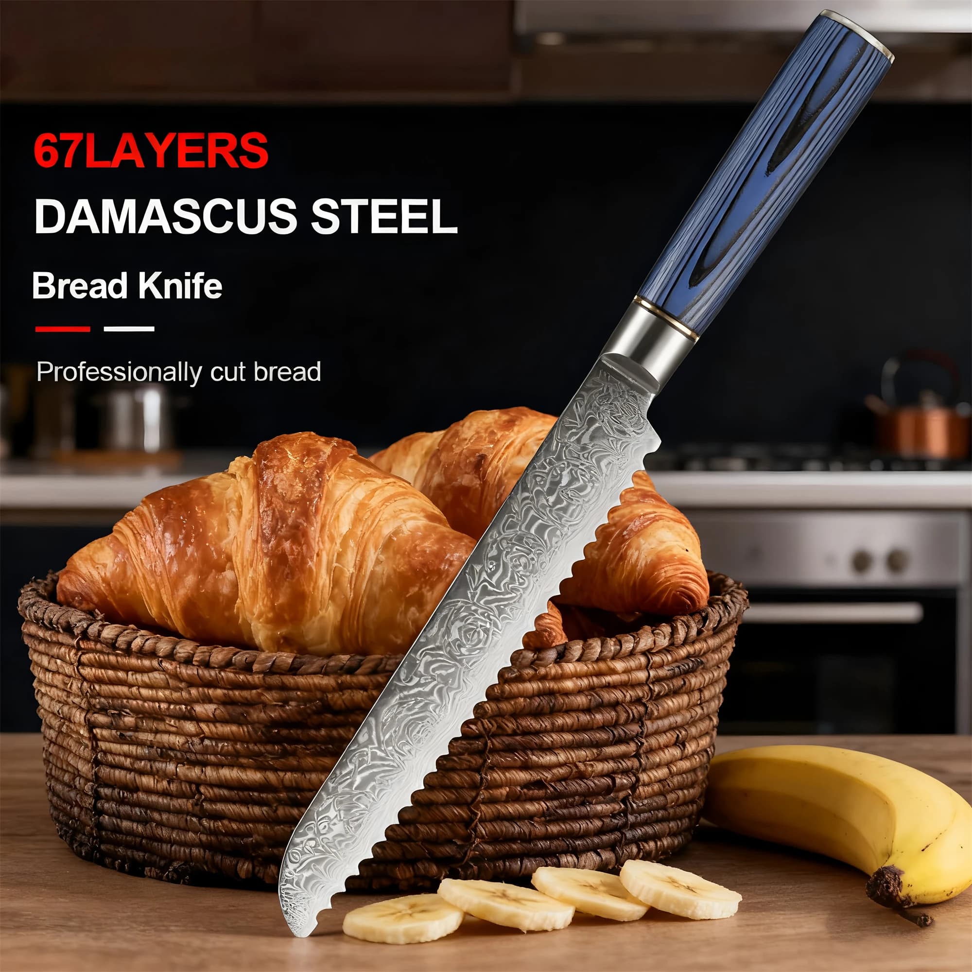 Professional Bread Knife Ergonomic 67-layer Damascus Steel Kitchen Knife Saw Kitchen Knife Cooking Knife