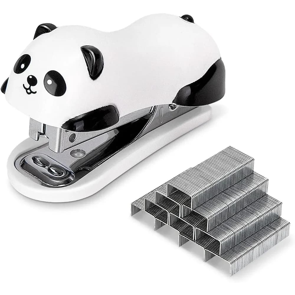 Mini cucitrice da tavolo Cute Panda, cucitrice da ufficio, capacità di 12 fogli, include graffette integrate e graffette n. 10 da 1000 pezzi