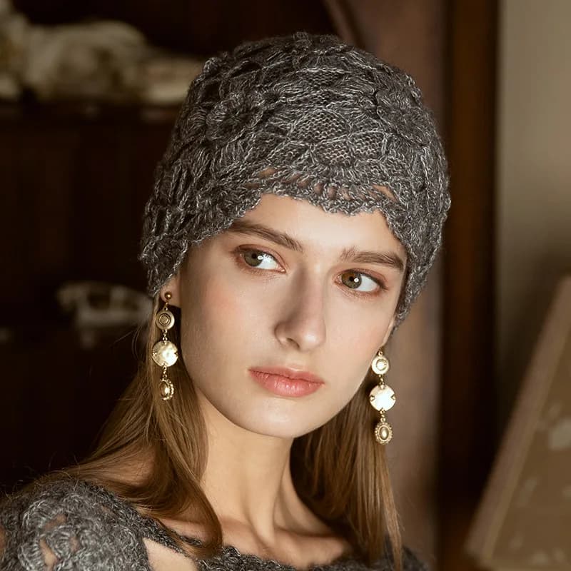 Handmade retro double-layer thermal bag head beret autumn and winter fashion foreign style knitted mohair wool hat