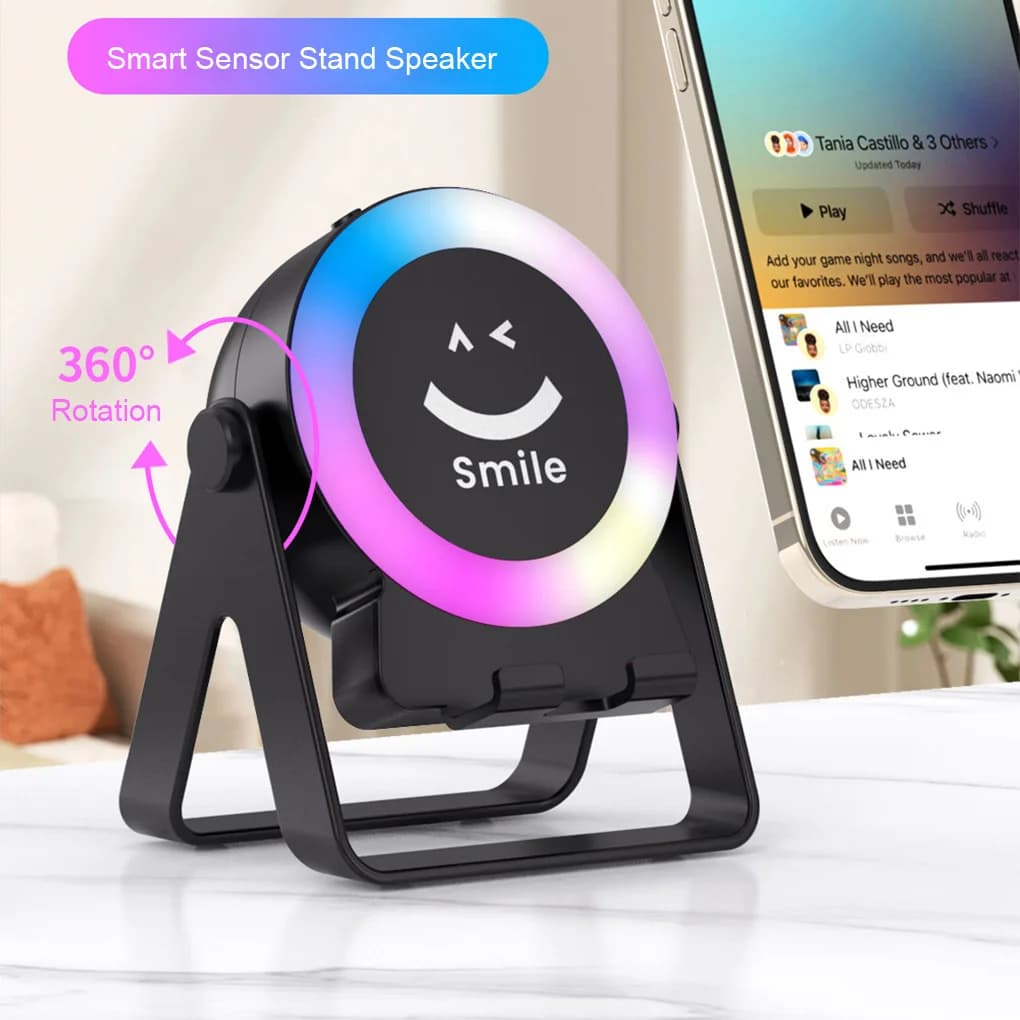 Altoparlante ricaricabile con luce respiratoria per atmosfera 4 IN 1 Staffa multifunzionale per altoparlante Bluetooth audio a induzione wireless