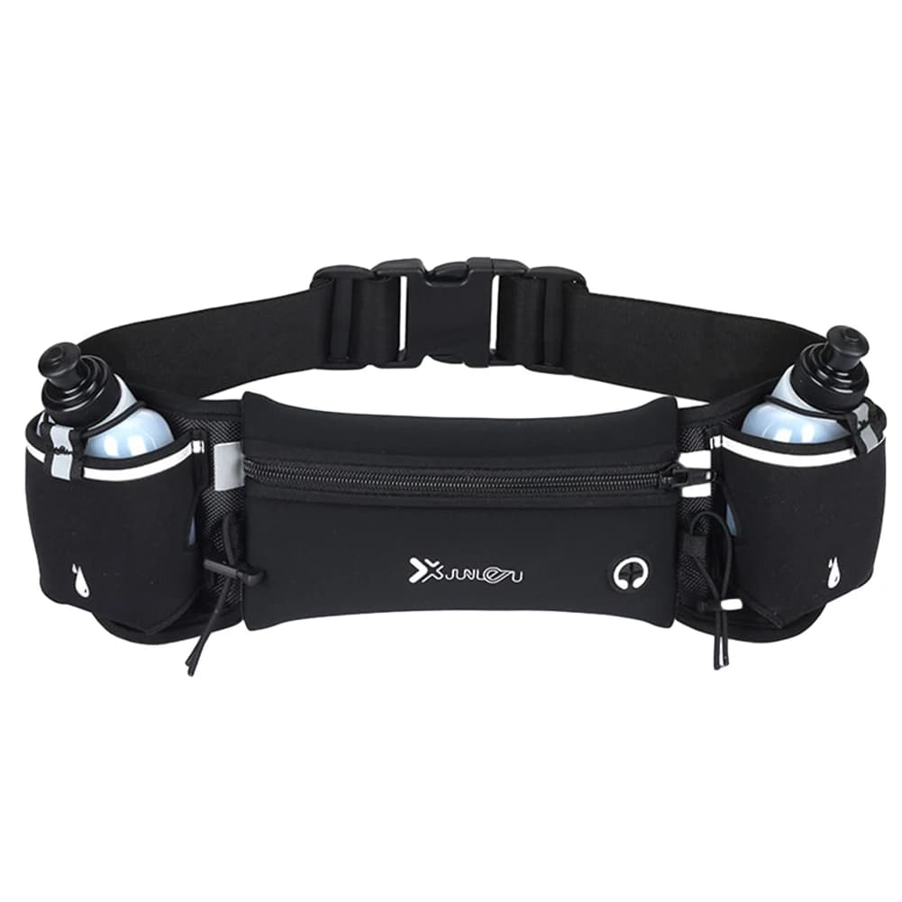 Waist bag with bottles Multiple pouch pockets with reflective loop strap adjustable for climbing hiking racing