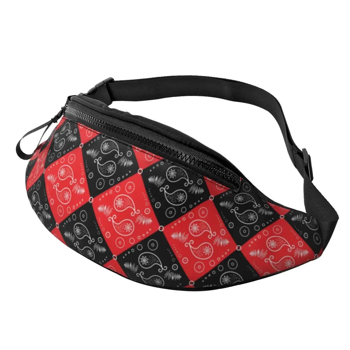 Custom Black And Red Paisley Fanny Bag Customized Crossbody Waist Pack Men Women Travel Hiking Phone Money Pouch