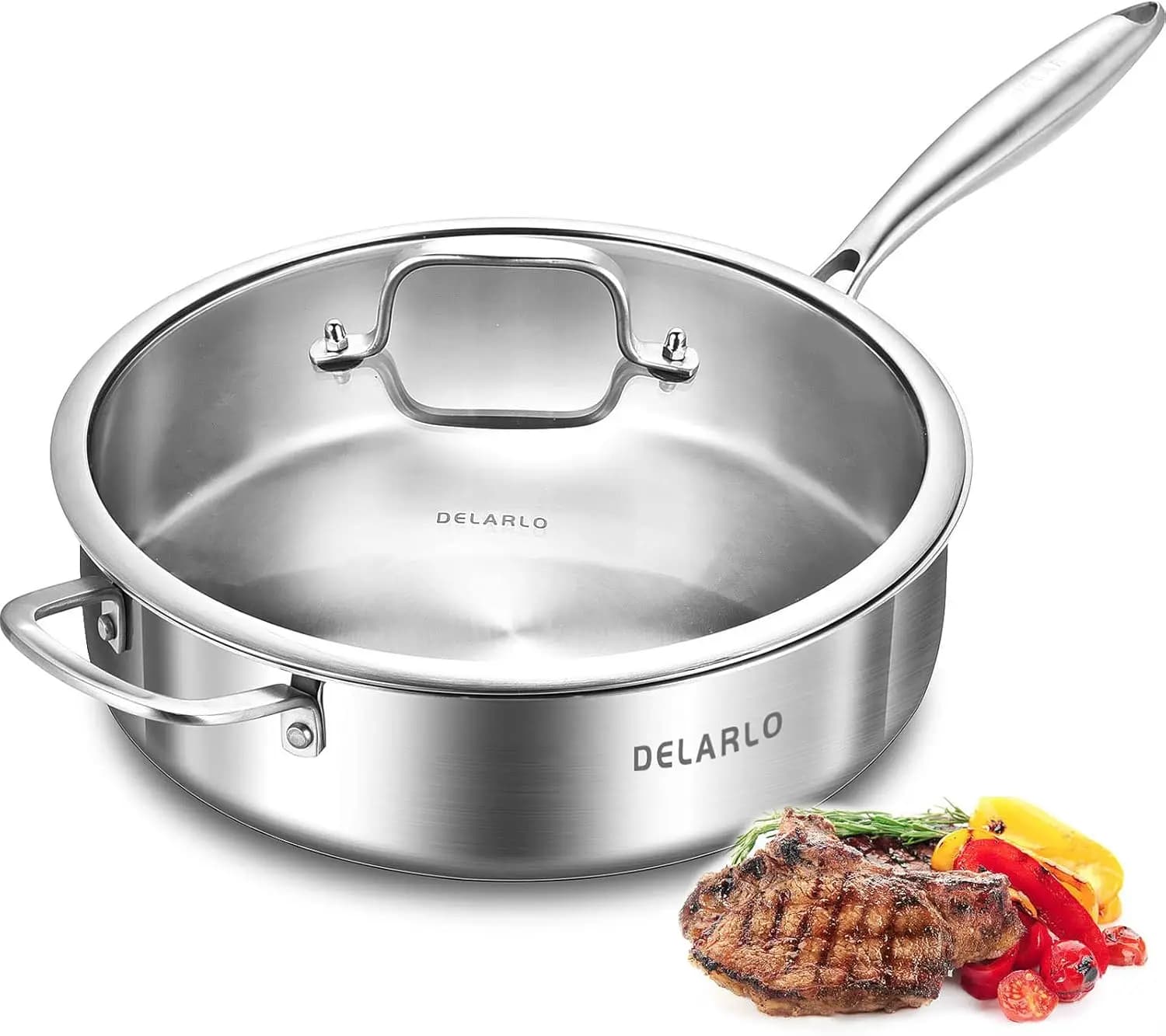 12-inch stainless steel pan with lid, 6 Quarts for All Cooking Plans, Oven Suitable for up to 660 degrees F