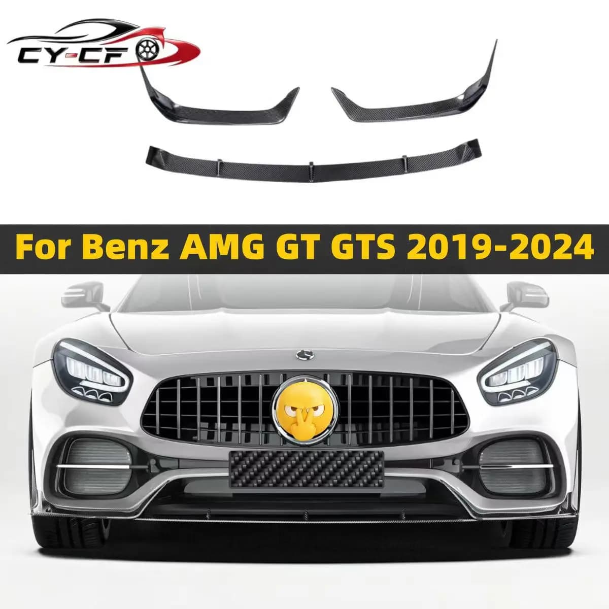3PCS Dry Carbon Fiber Front Bumper Lip Diffuser For Mercedes Benz For AMG GT GTS 2018-2024 Extension Car Accessories