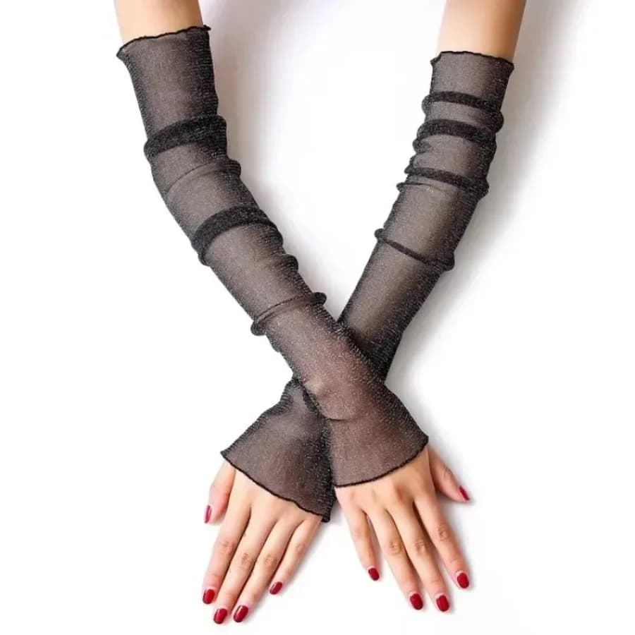 1pair Summer Silver Thread Sunscreen Sleeve Mesh Scarf Lace Arm Guard Long-sleeved Racer Driver Ice Silk Sunscreen Sleeve