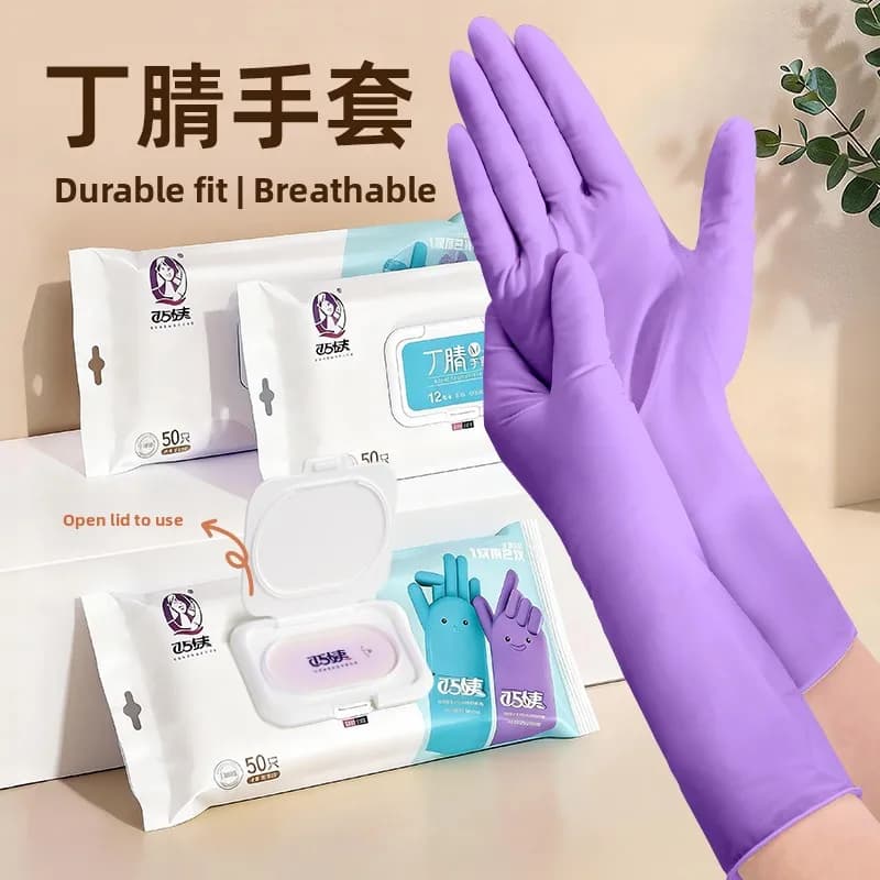 Guanti in Nitrile Monouso per Cucina e Casa, Impermeabili, per Contatto Alimentare, Senza Lattice, Speciali per Pulizie, Guanti da Lavoro Rinforzati