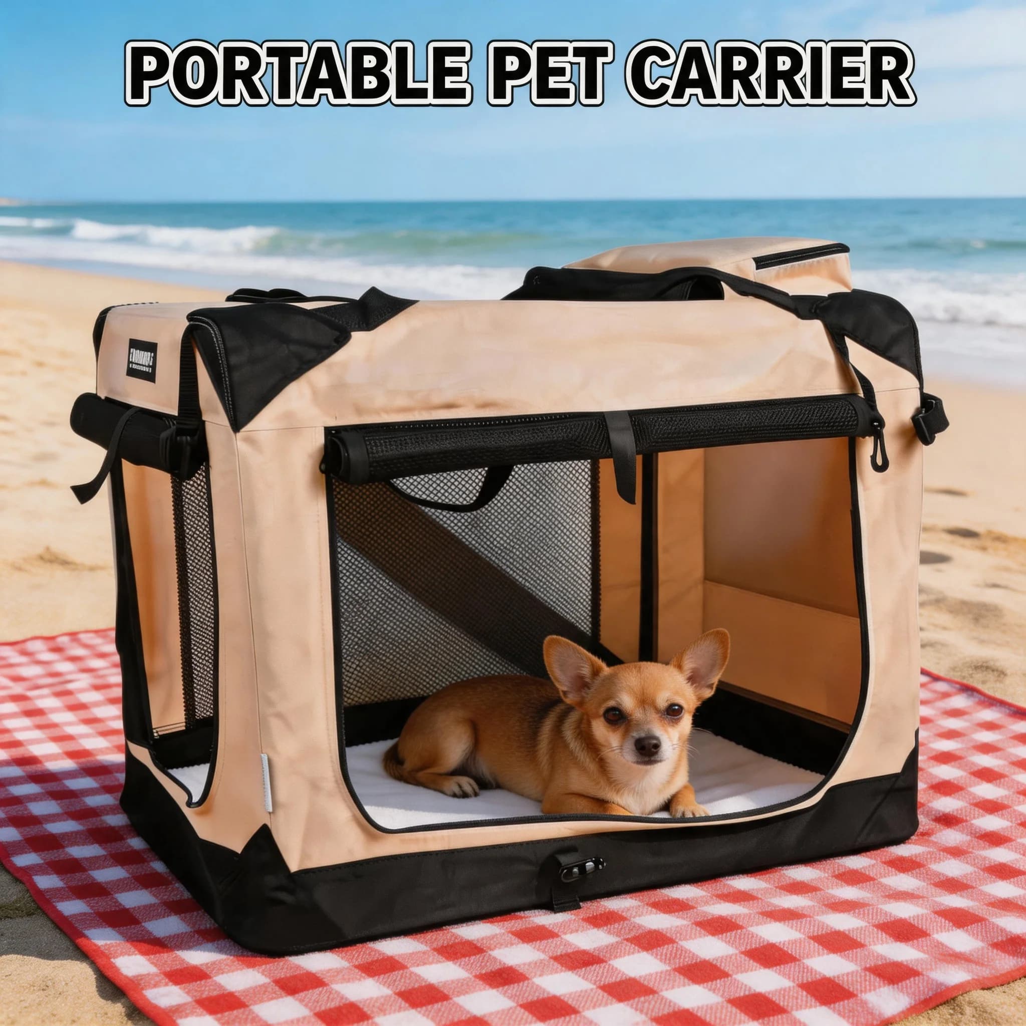 Trasportino da Viaggio per Animali Domestici con Cinghie e Tappetino in Pile, Cuccia Morbida Portatile a 3 Porte Pieghevole per Cani e Gatti
