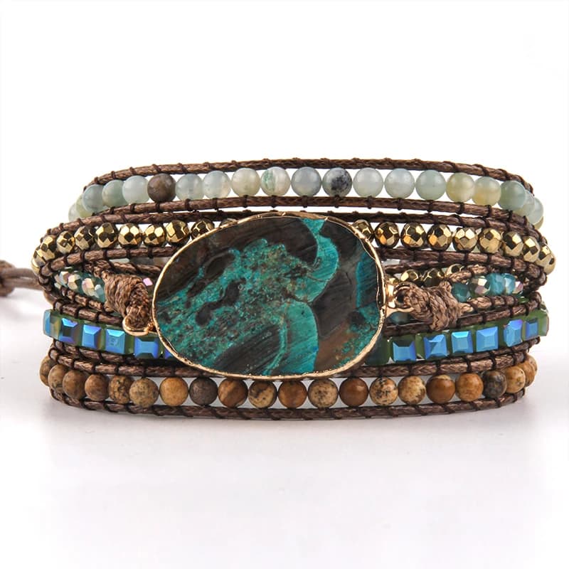 Gioielli con perline di moda Pietre naturali miste fatte a mano/Cristallo e pietra blu Braccialetti avvolgenti a 5 fili Trasporto di goccia