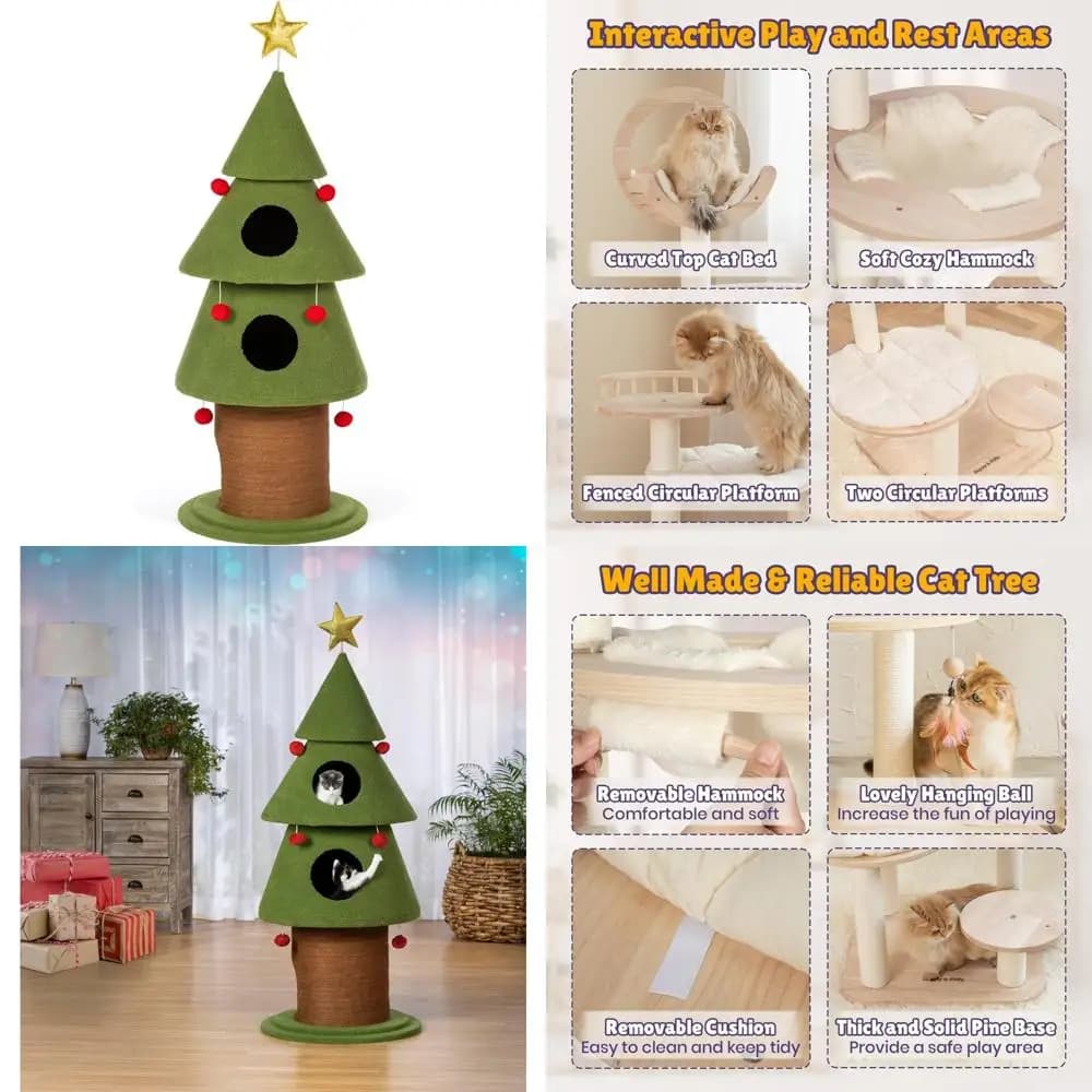 Albero per gatti con gattino del paese delle meraviglie di Natale: centro giochi festivo per gatti