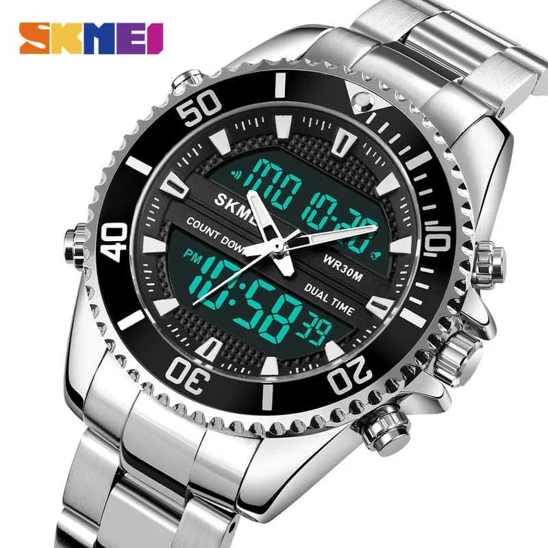 SKMEI Full Steel 3 Hour View Countdown Digital Quartz Sports Watches Men's Waterproof Wrist Watch With Retro Lighting Relogio Masculine