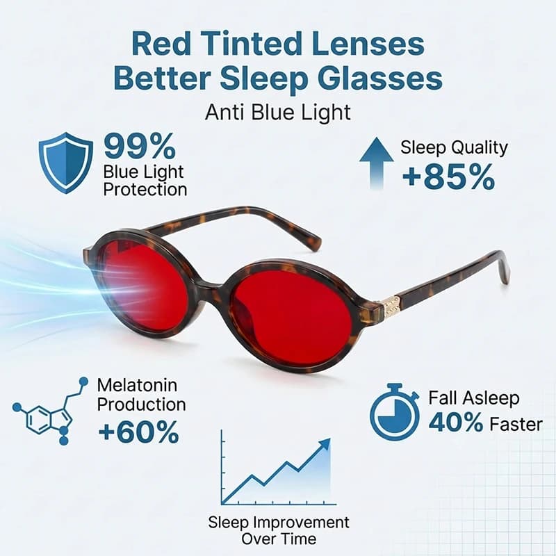 Blue Anti Light Glasses with Red Lens for Sleeping, Unisex 2026, Photochromatic Sunglasses for Outer, Computer and Gaming Glasses