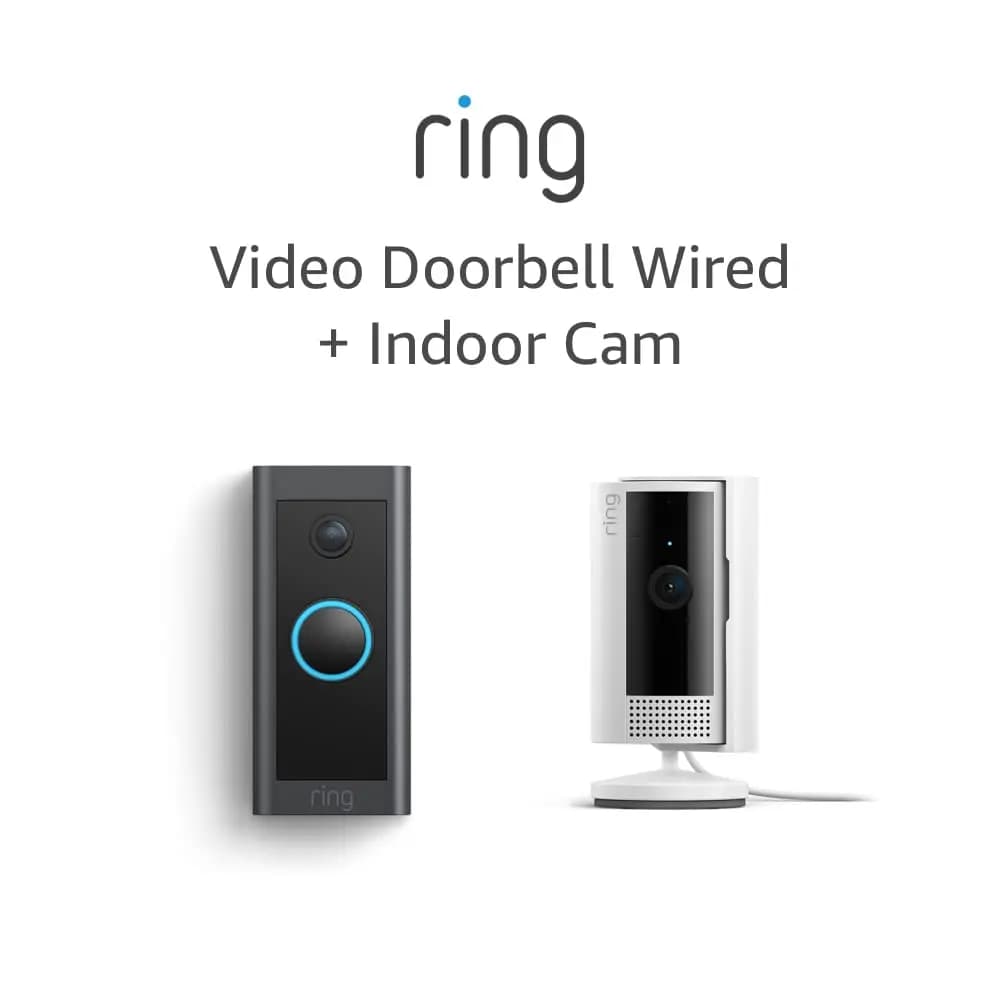 Bundle Telecamera di Sicurezza Interna e Videocitofono Cablato, HD 1080p con Visione Notturna e Avvisi di Movimento
