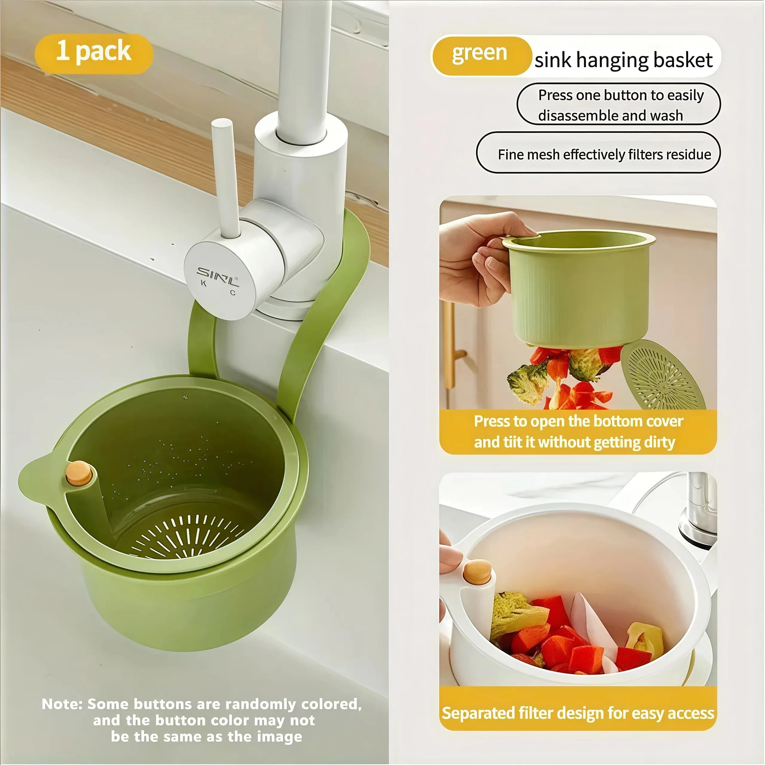 2 in1 Sink Hanging Strainer Basket Openable Bottom Cover Dumping Basket Sink Sponge Rack Kitchen Waste Collector