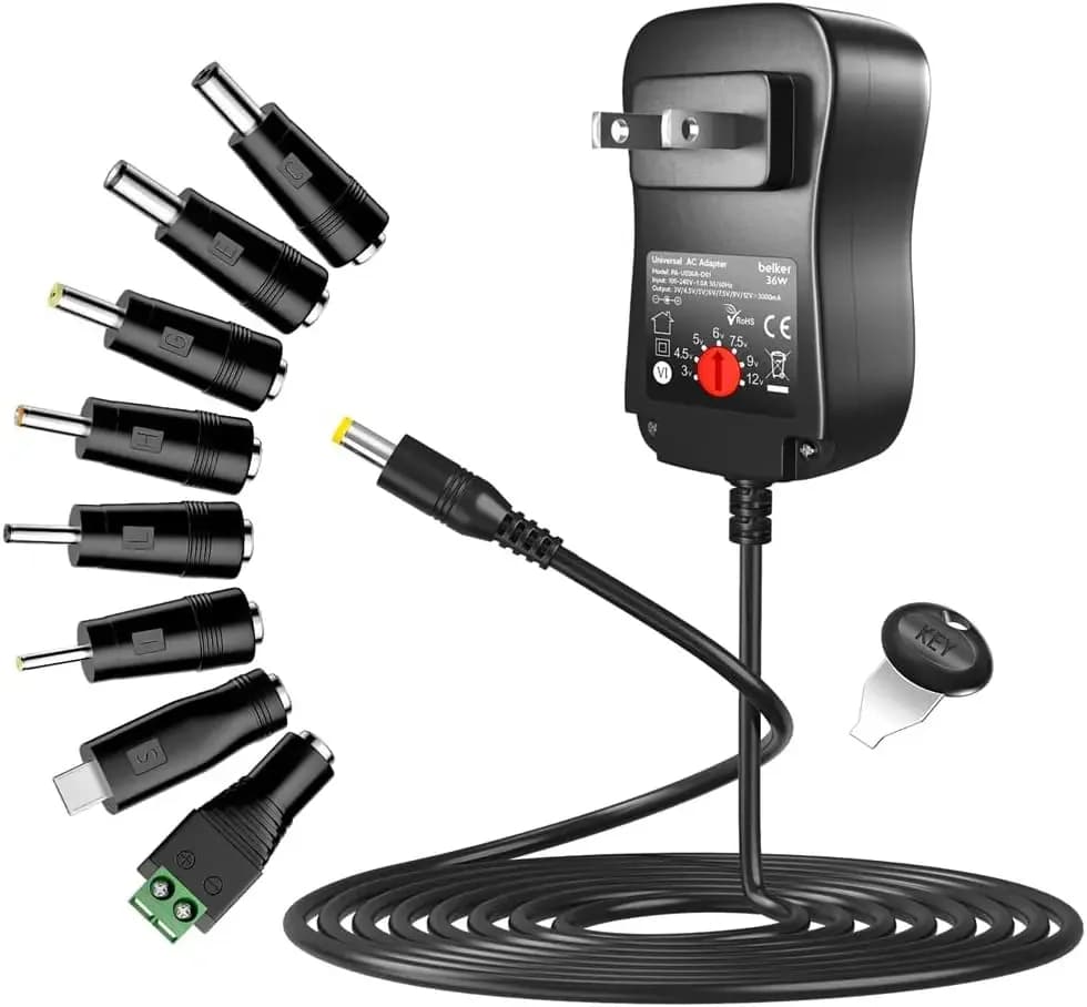 Universal 36W AC DC Adapter 3V-12V 3A Max with 8 Tips for Security Camera Router LED Strip