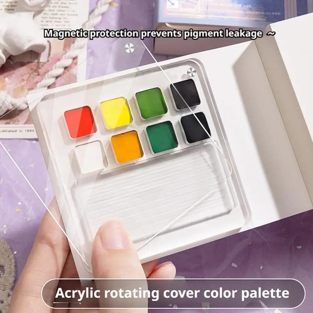Acrylic Watercolor Paint Palette Set Mini 8/12 Grid Travel Painting Tray Kit with Tearable Book Portable Paint Pigment Box