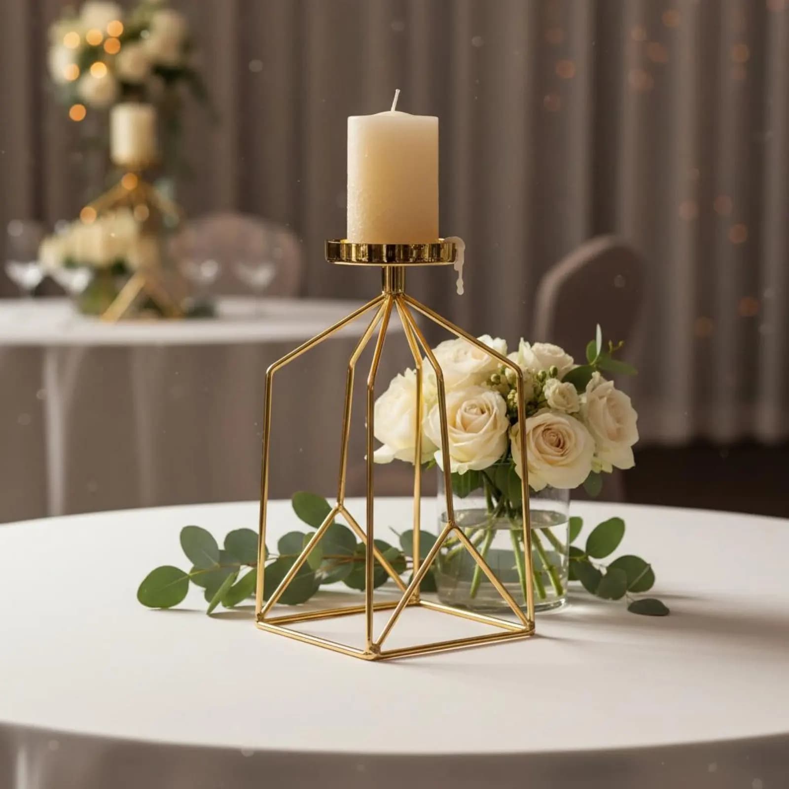 Portacandele in Ferro Battuto, Design Nordico Elegante, Candeliere Geometrico in Metallo, Supporto per Candele Robusto con Base Stabile