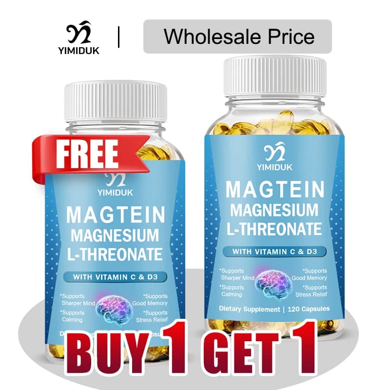 L-Threonate magnesium supplement, with vitamin C, vitamin D3, support for stress relief, sharper mind, brain health, gluten-free
