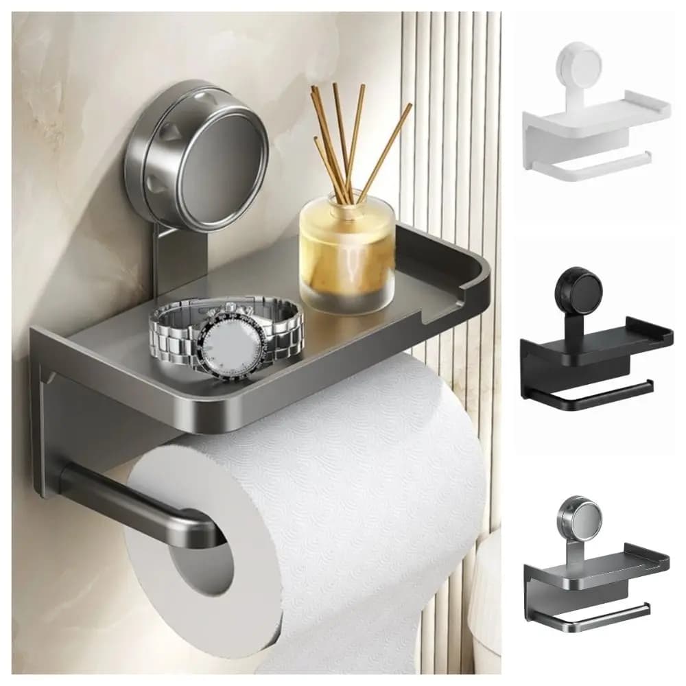 Suction Cup Bathroom Paper Holder High-Quality Multi-Functional Tissue Holder No-Drill Double Layer Toilet Paper Rack Bathroom